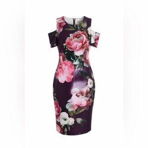 Calvin Klein Floral Sheath Dress Women Size 6 Plum Pink Stretch Career Wedding